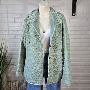 La Miel Quilted Green Teal Button Up Jacket Oversized Medium